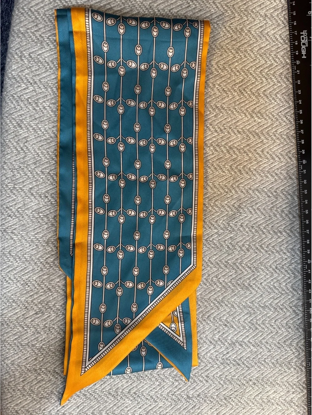 Reversible Patterned Silk Scarf with Teal and Mustard Colors